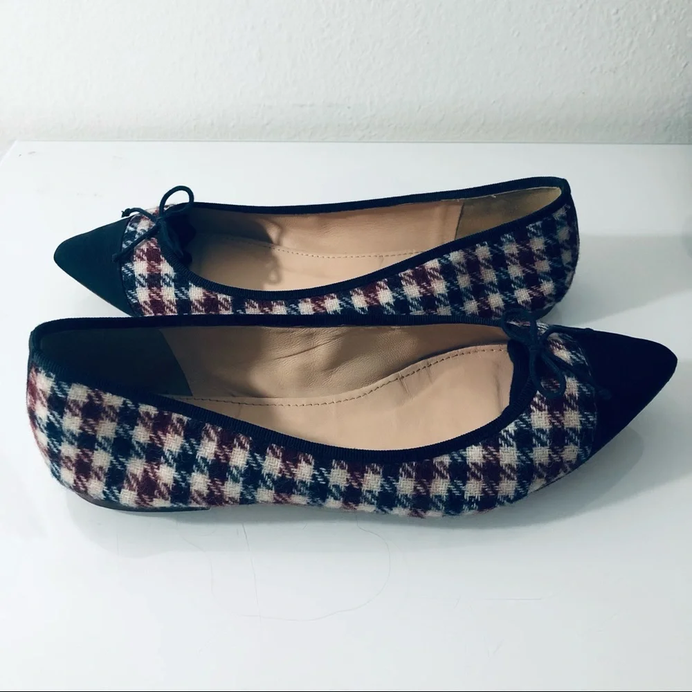 JCREW GEMMA CAP-TOE FLATS IN TWEED IVORY BURGUNDY NAVY SHOES.SIZE 8 - Picture 4 of 10